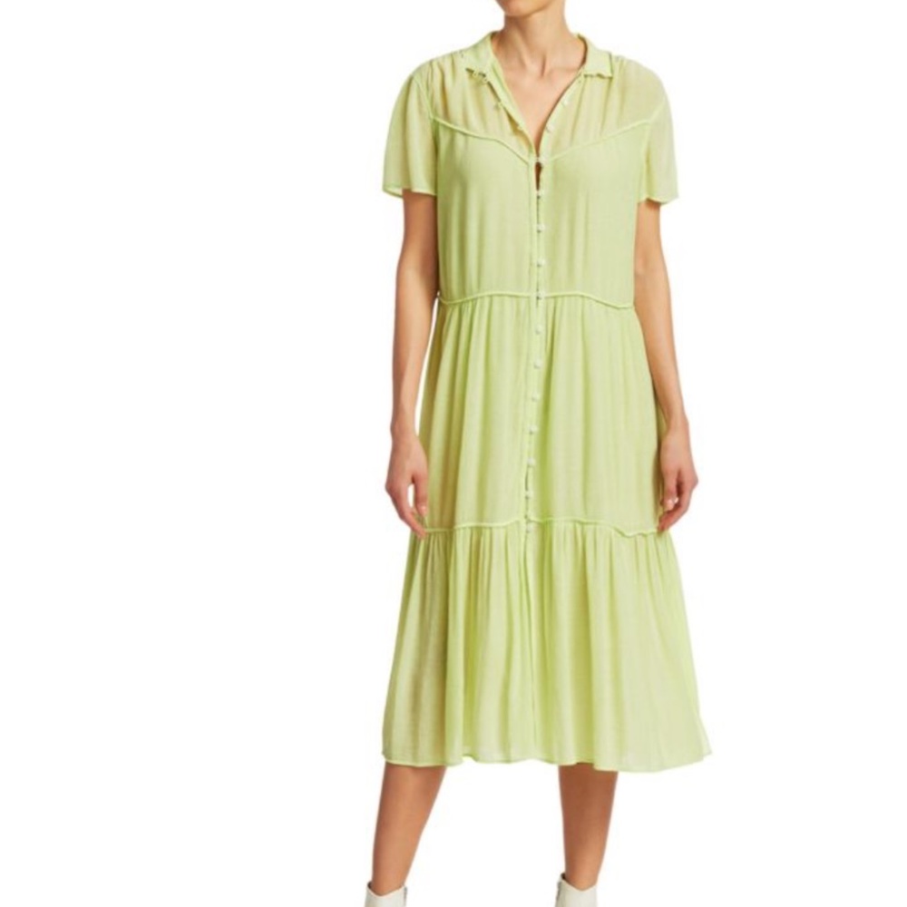 Rag & Bone Libby Tiered Seam Crinkle Dress in bright green XXS